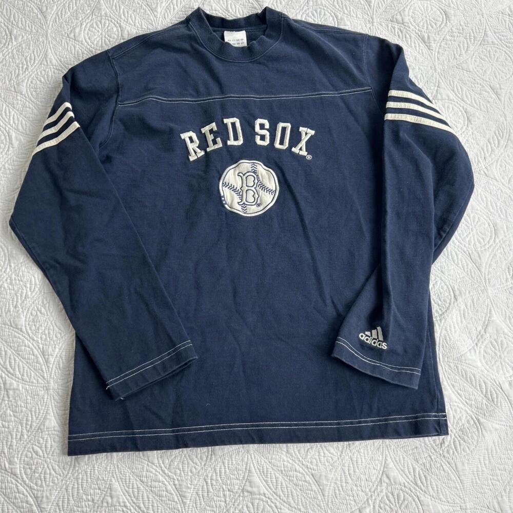 Boston Red Sox Adidas Long-Sleeved Retro Shirt Navy Blue White Stiched S